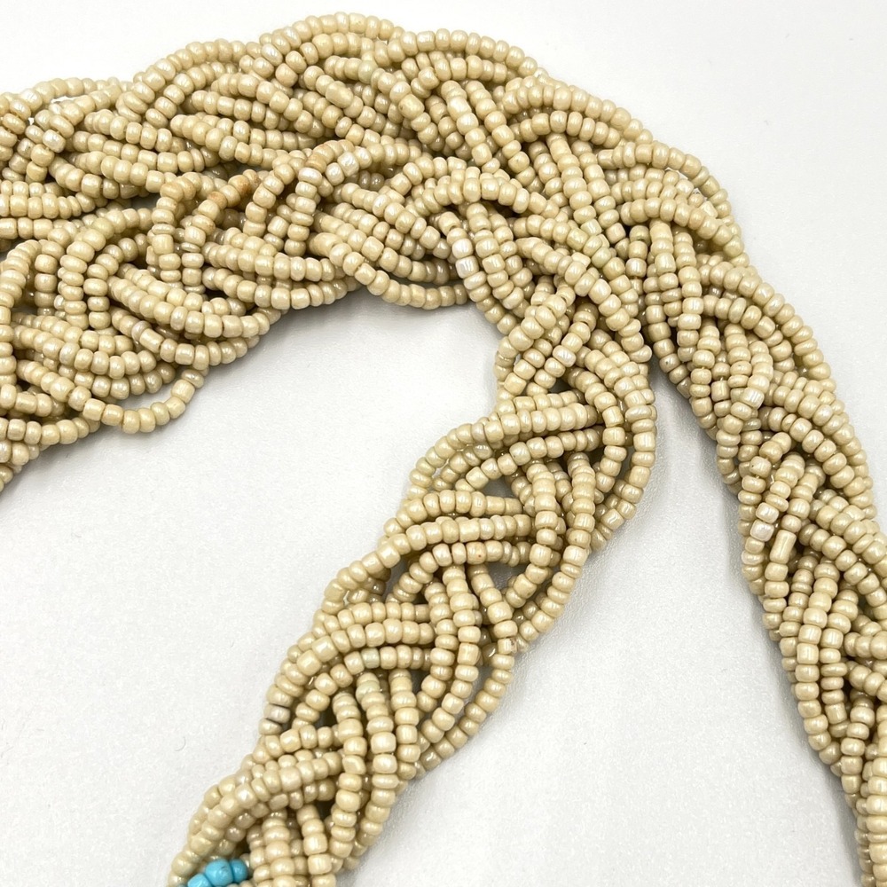 Vintage Multi-Strand Braided Seed Bead Necklace Cream Blue Brown Boho Retro - Picture 5 of 15